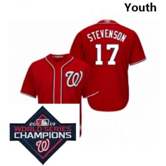 Youth Washington Nationals 17 Andrew Stevenson Red Alternate 1 Cool Base Baseball Stitched 2019 World Series Champions Patch Jersey